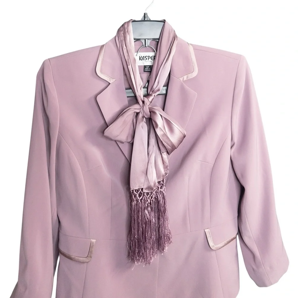Kasper Petites 12 12P Dusty Purple‎ Silk Trim Scarf Skirt Suit Set 3 Piece Work